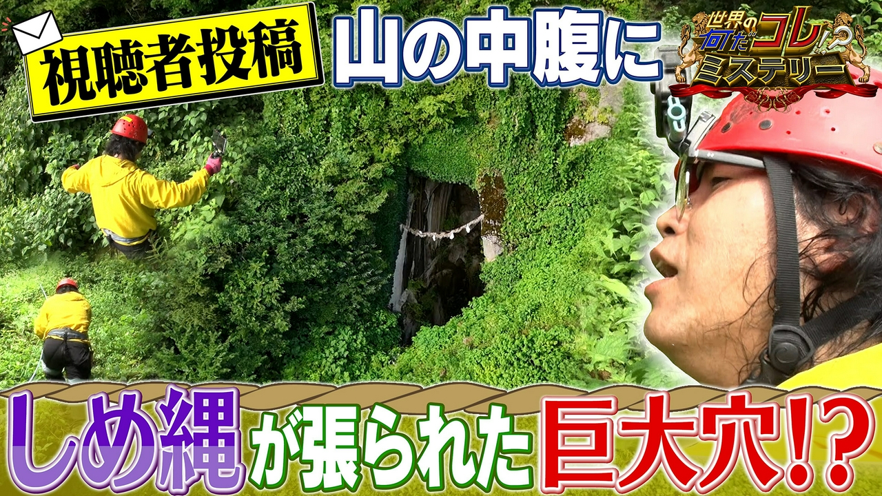 投稿！山の中腹にしめ縄が張られた巨大穴？